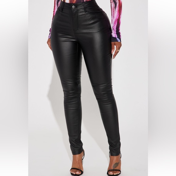 FASHION NOVA- Black Leather Pants - Picture 3 of 9